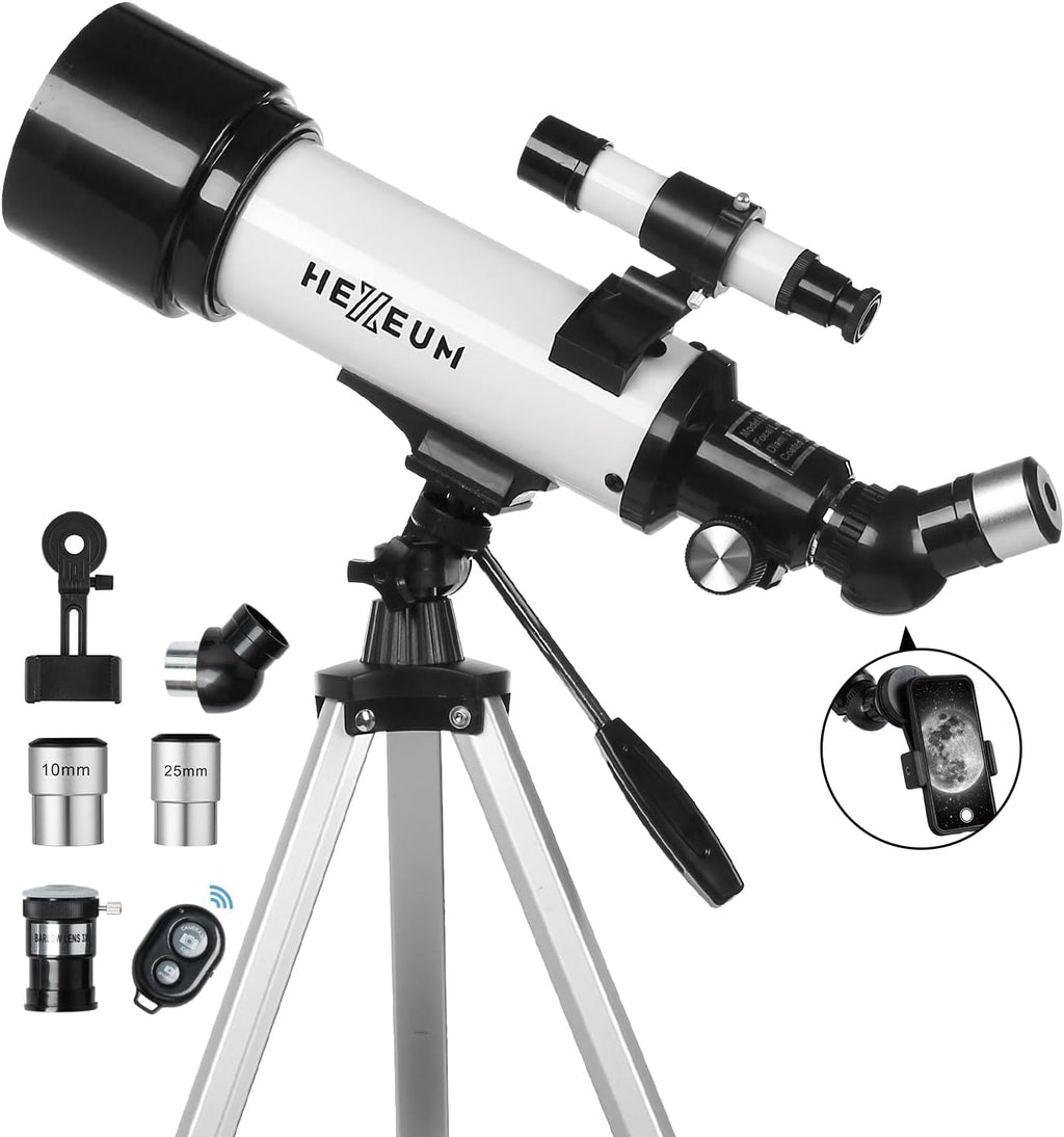 Telescope for Kids & Adults - 70mm Aperture 500mm AZ Mount Fully Multi-Coated Optics Astronomical refracting Portable Telescopes, with Tripod Phone Adapter, Carrying Bag, Remote Control White