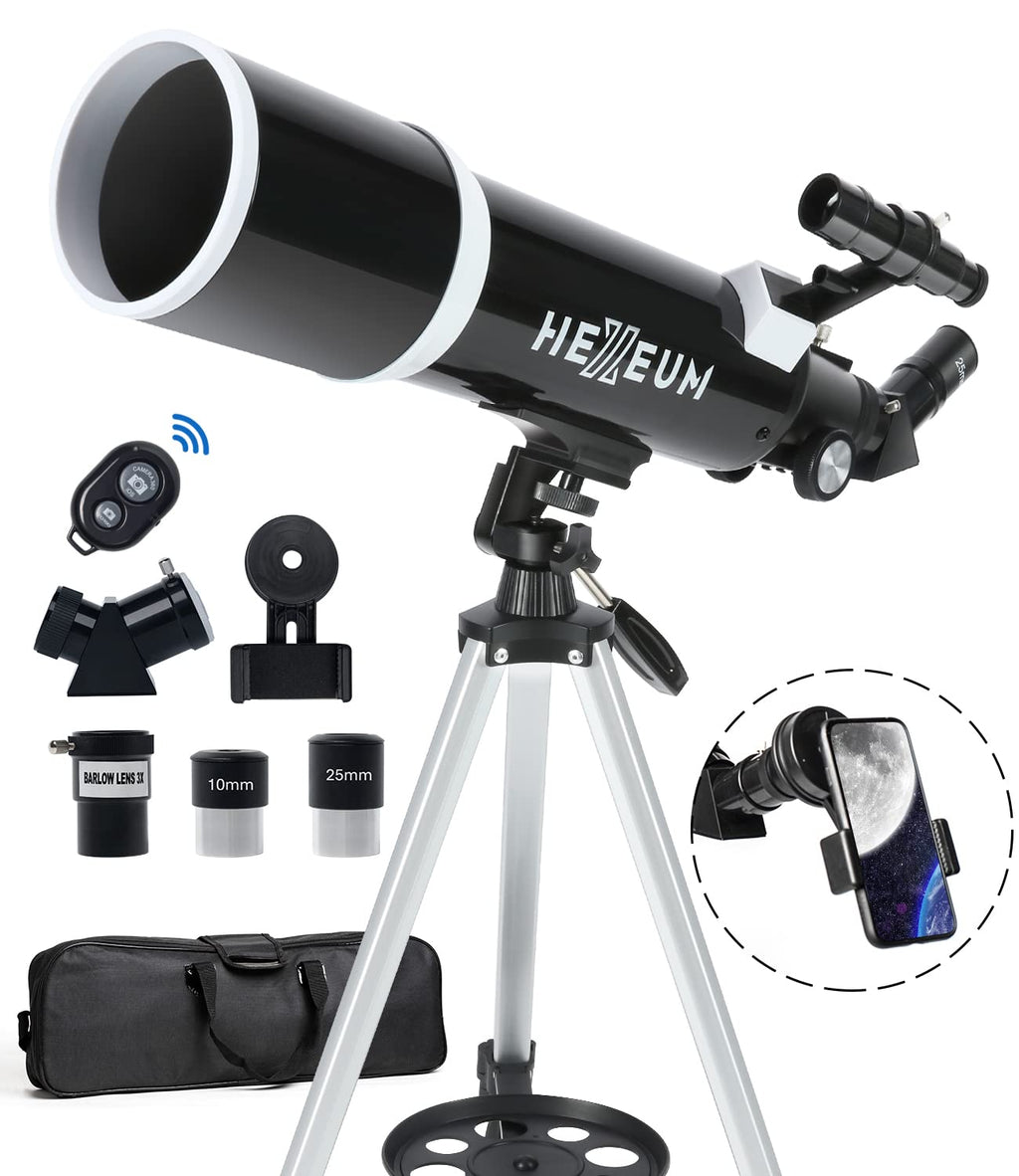 Telescope 80mm Aperture 600mm - Astronomical Portable Refracting Telescope Fully Multi-coated High Transmission Coatings AZ Mount with Tripod Phone Adapter, Wireless Control, Carrying Bag. Easy Set Up