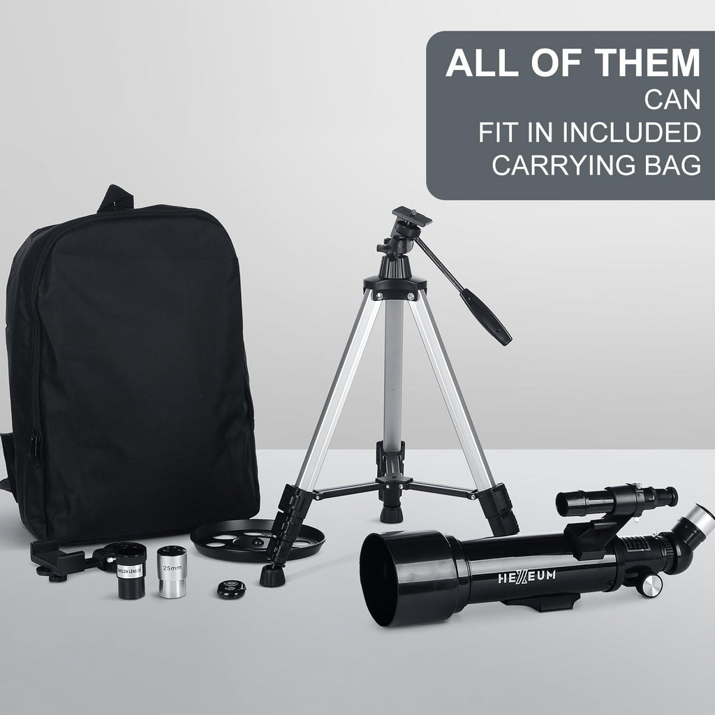 Telescope 70mm Aperture 500mm - for Kids & Adults Astronomical Refracting Telescopes AZ Mount Fully Multi-Coated Optics, with Diagonal Mirror Phone Adapter, Carrying Bag, Wireless Remote Black