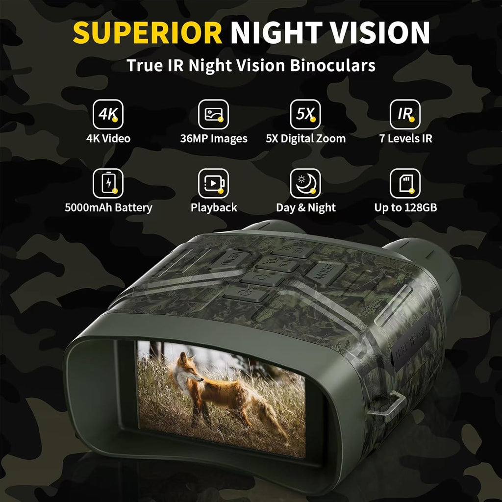 Night Vision Goggles for Adults, 3" HD Screen, 5000mAh Rechargeable Night Vision Binoculars with 32GB Card & 4K Video Recording for Wildlife, Hunting, Security
