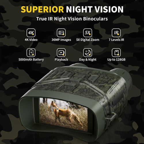 Night Vision Goggles for Adults, 3" HD Screen, 5000mAh Rechargeable Night Vision Binoculars with 32GB Card & 4K Video Recording for Wildlife, Hunting, Security
