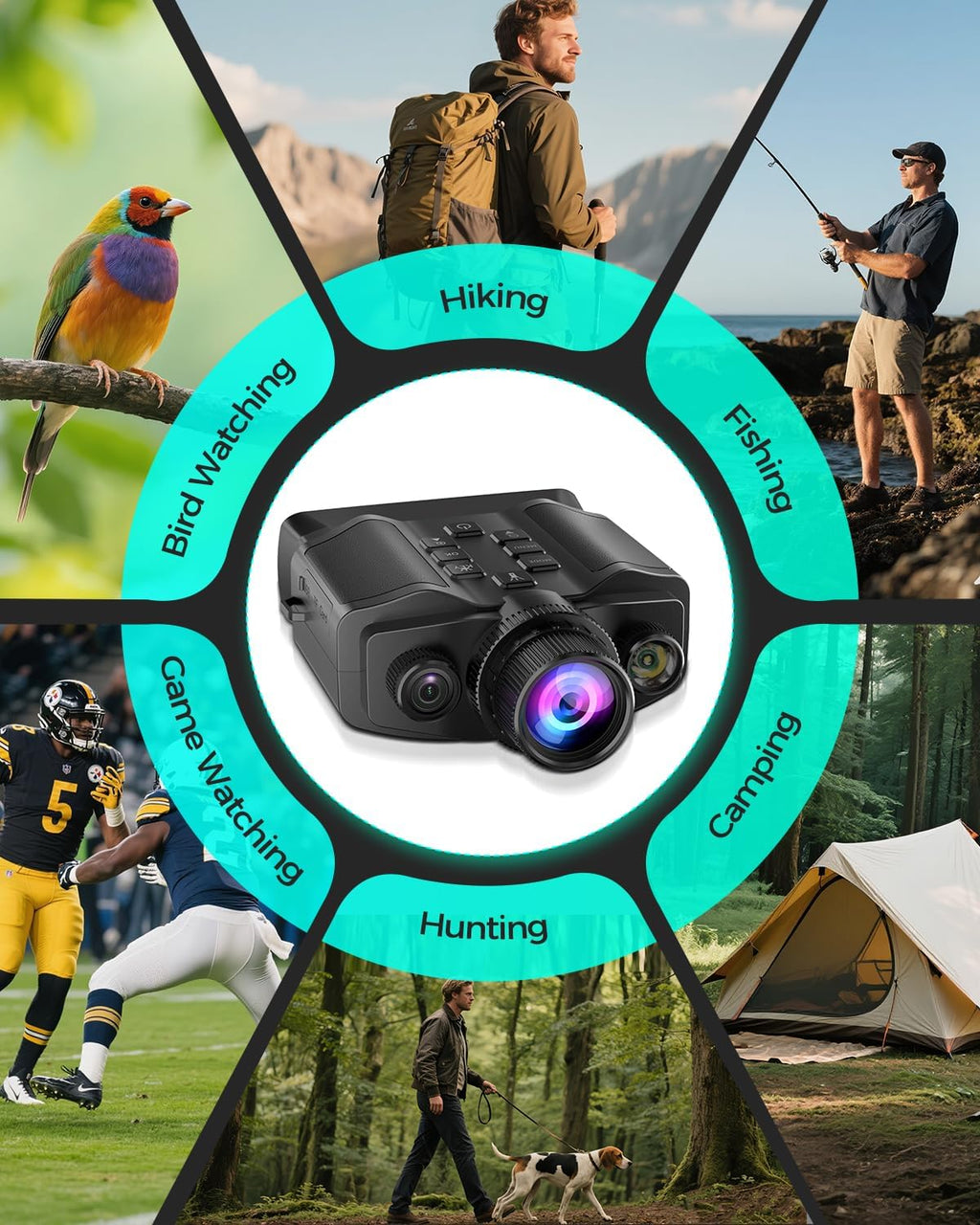 Night Vision Goggles for Adults, 3.99" HD Screen, 10000mAh Rechargeable Night Vision Binoculars with 64GB Card for Hunting Camping Surveillance