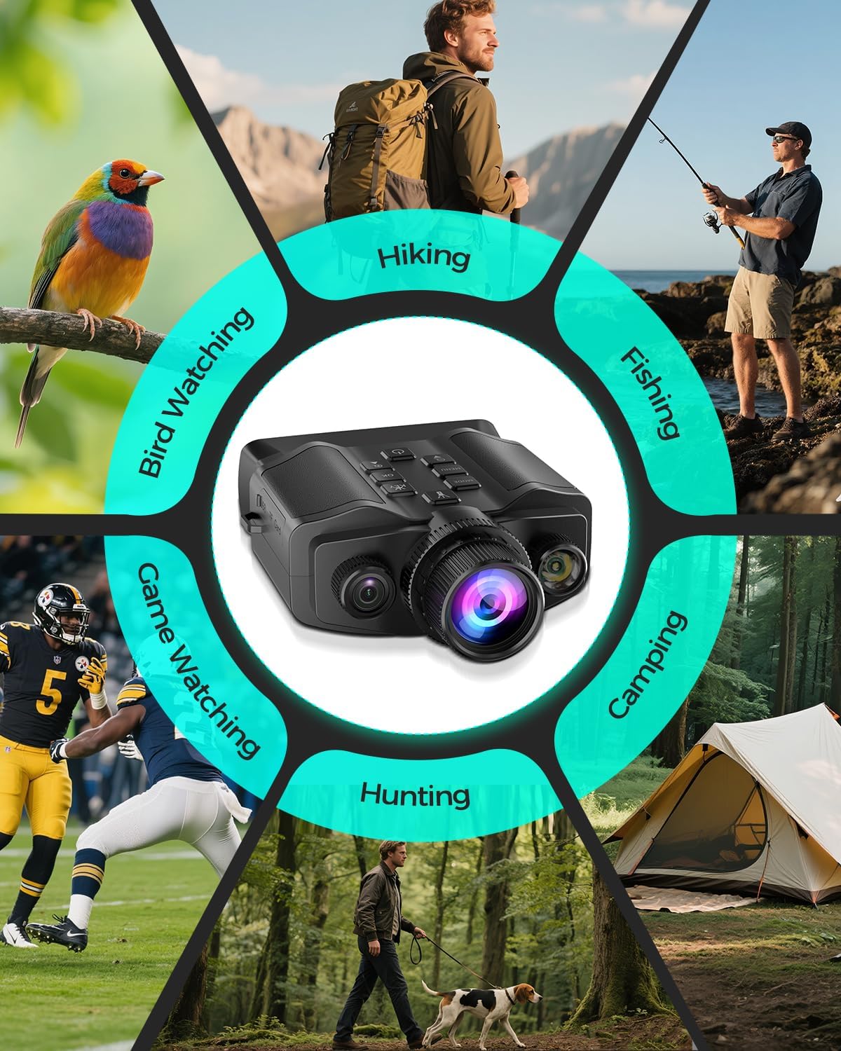 Night Vision Goggles for Adults, 3.99" HD Screen, 10000mAh Rechargeable Night Vision Binoculars with 64GB Card for Hunting Camping Surveillance