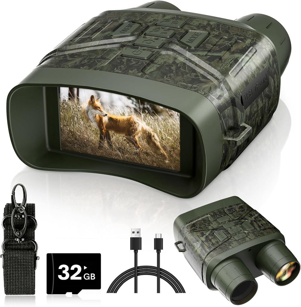 Night Vision Goggles for Adults, 3" HD Screen, 5000mAh Rechargeable Night Vision Binoculars with 32GB Card & 4K Video Recording for Wildlife, Hunting, Security