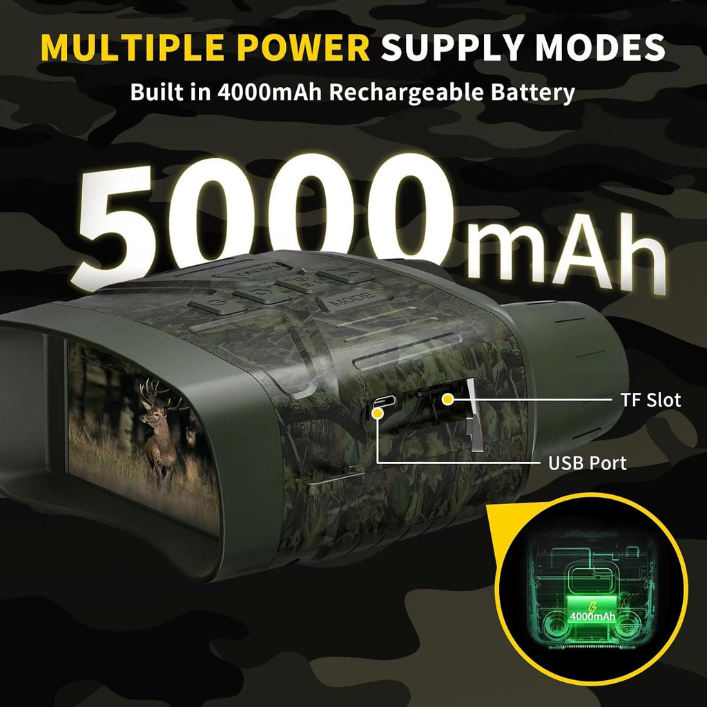 Night Vision Goggles for Adults, 3" HD Screen, 5000mAh Rechargeable Night Vision Binoculars with 32GB Card & 4K Video Recording for Wildlife, Hunting, Security