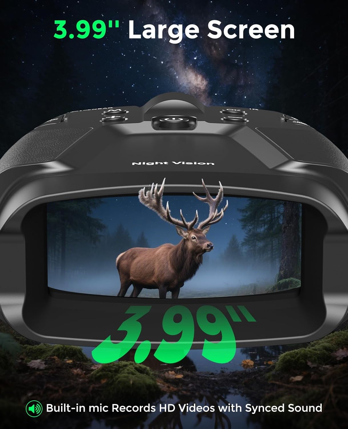 Night Vision Goggles, 4K Night Vision Binoculars with 3.99" HD Screen, 10000mAh Rechargeable, 64GB Card Included for Wildlife Observation & Surveillance