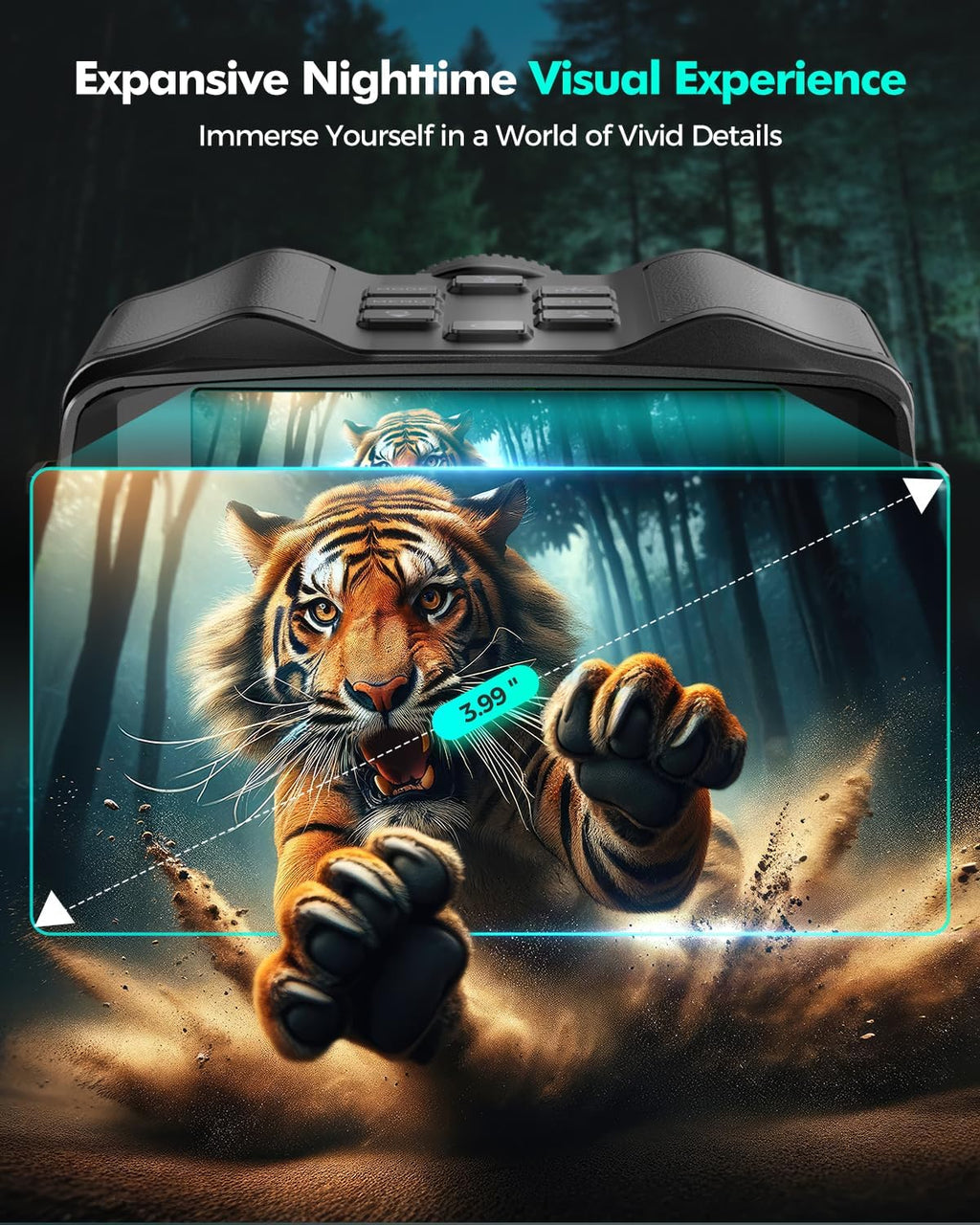 Night Vision Goggles for Adults, 3.99" HD Screen, 10000mAh Rechargeable Night Vision Binoculars with 64GB Card for Hunting Camping Surveillance